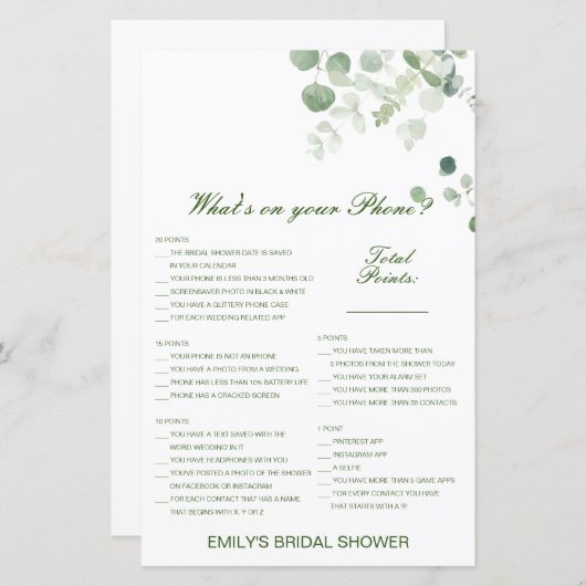 Editable What's on your Phone Bridal Shower Game (Voorkant / Achterkant)