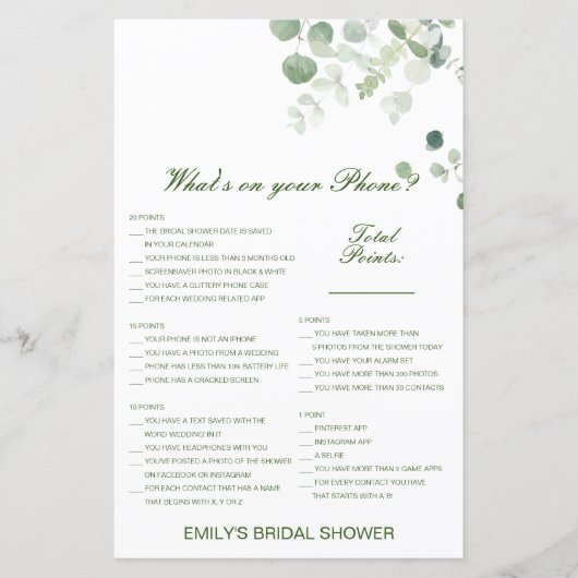 Editable What's on your Phone Bridal Shower Game (Voorkant)