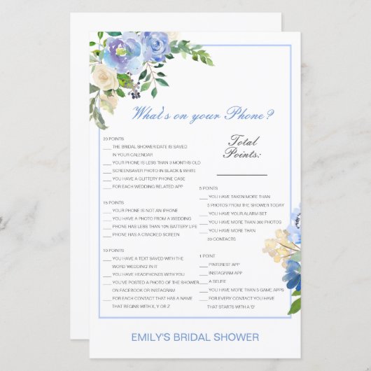 Editable What's on your Phone Bridal Shower Game (Voorkant / Achterkant)