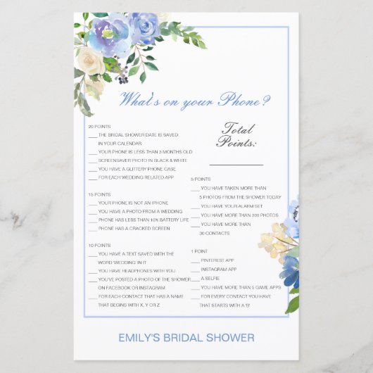 Editable What's on your Phone Bridal Shower Game (Voorkant)