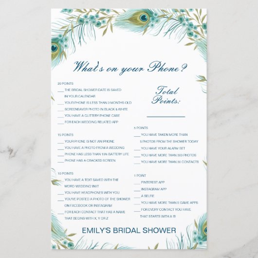 Editable What's on your Phone Bridal Shower Game (Voorkant)