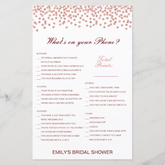 Editable What's on your Phone Bridal Shower Game (Voorkant)