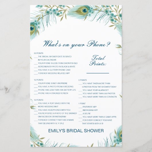 Editable What's on your Phone Bridal Shower Game (Voorkant)