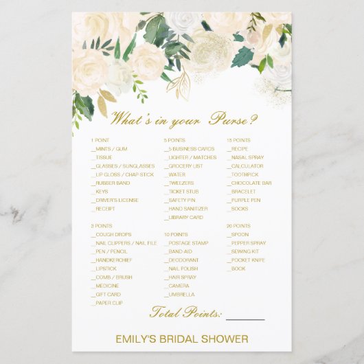 Editable What's on your Purse Bridal Shower Game (Voorkant)