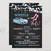 Editable Wheels or Heels Gender Reopenbaart Party Kaart (Voorkant / Achterkant)