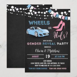 Editable Wheels or Heels Gender Reopenbaart Party Kaart