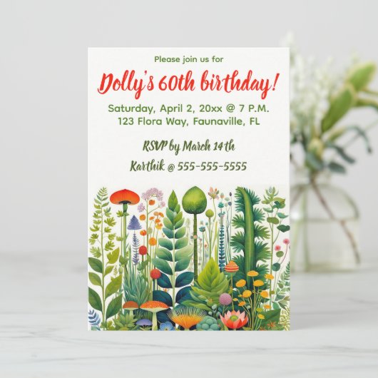 Editable Whimsical Forest Flowers  Kaart (Staand voorkant)