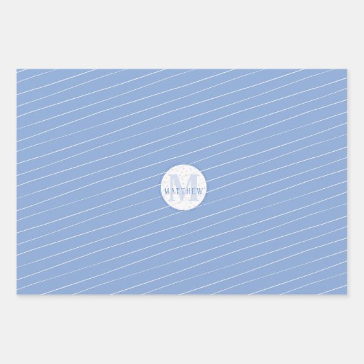 Editable White & Blue Monogram Newborn Baby Wrappi Inpakpapier Vel (Voorkant 3)
