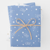 Editable White & Blue Monogram Newborn Baby Wrappi Inpakpapier Vel (In situ)