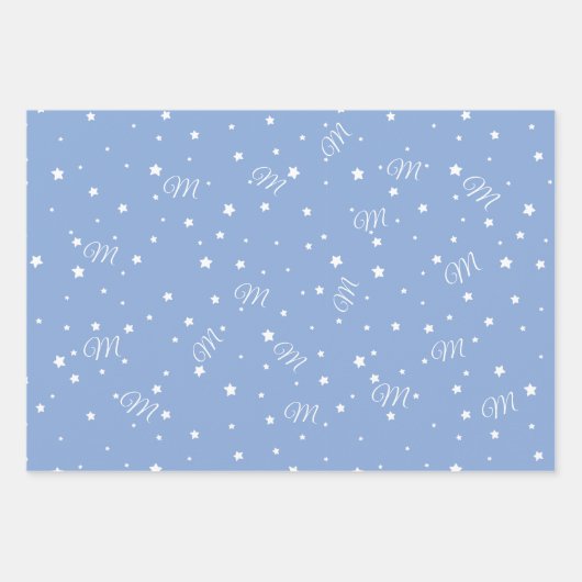 Editable White & Blue Monogram Newborn Baby Wrappi Inpakpapier Vel (Voorkant)