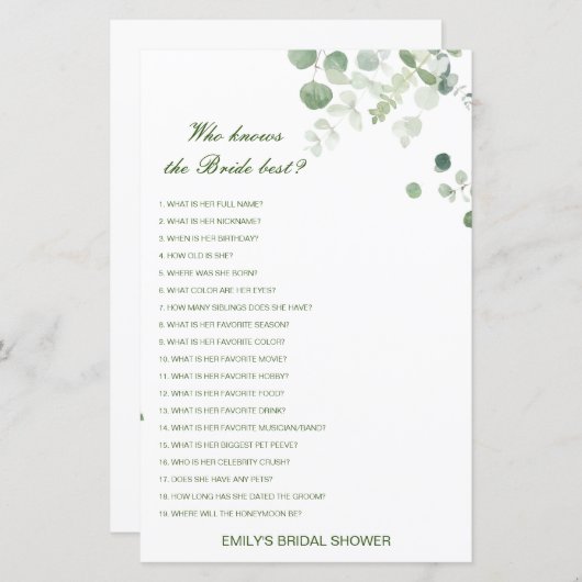 Editable Who kent het Bride Beste Spel van het Vri (Voorkant / Achterkant)