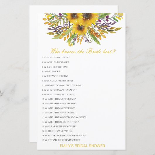 Editable Who kent het Bride Beste Spel van het Vri (Voorkant / Achterkant)