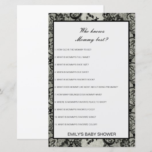 Editable Who kent het mama Beste Baby shower Game (Voorkant / Achterkant)
