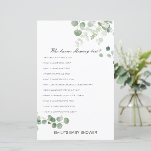 Editable Who kent het mama Beste Baby shower Game (Staand voorkant)