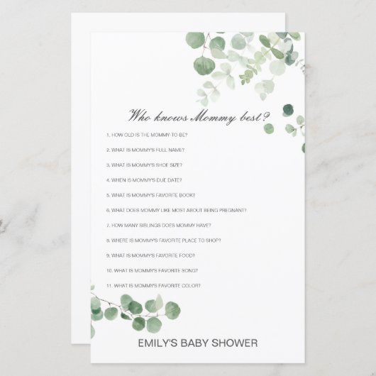 Editable Who kent het mama Beste Baby shower Game (Voorkant / Achterkant)