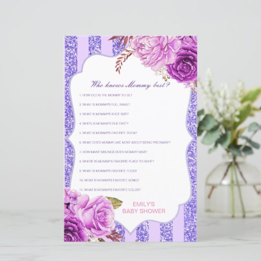 Editable Who kent het mama Beste Baby shower Game (Staand voorkant)