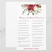 Editable Who Knows Bride and Groom Best Card (Voorkant / Achterkant)