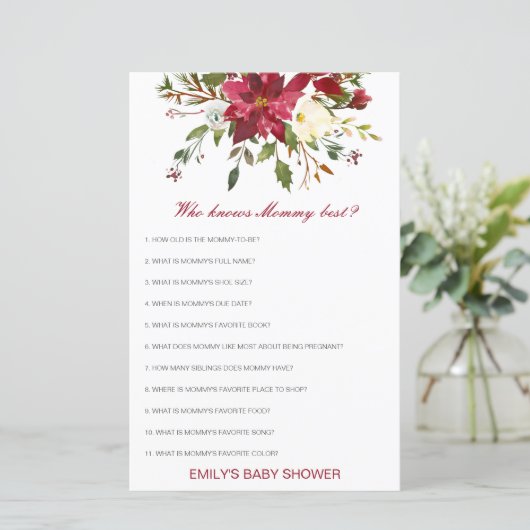 Editable Who Knows Mommy Best Baby Shower Game (Staand voorkant)