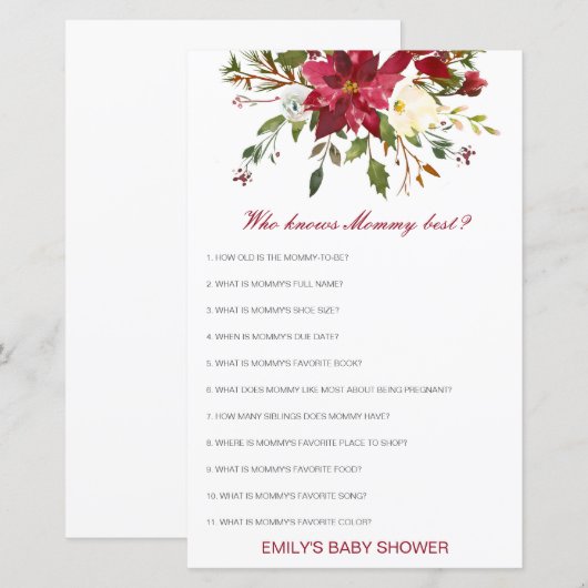 Editable Who Knows Mommy Best Baby Shower Game (Voorkant / Achterkant)