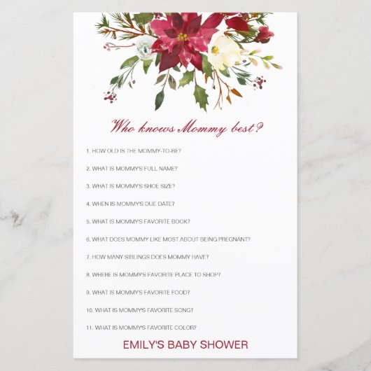 Editable Who Knows Mommy Best Baby Shower Game (Voorkant)