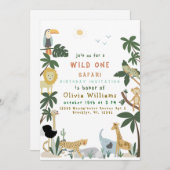 Editable Wild One Safari Invitation Template Kaart (Voorkant / Achterkant)