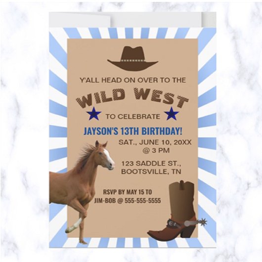 Editable Wild West Cowboy Birthday Uitnodiging