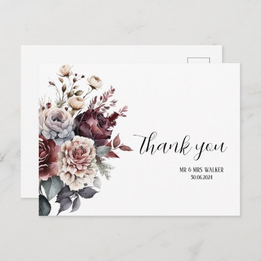 Editable Wildflower Hartelijk dank, bedankt kaart (Voorkant / Achterkant)