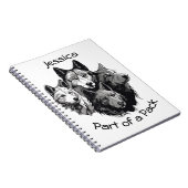 Editable Wolf Pack Graphic Black en White Wolves Notitieboek (Rechterzijde)