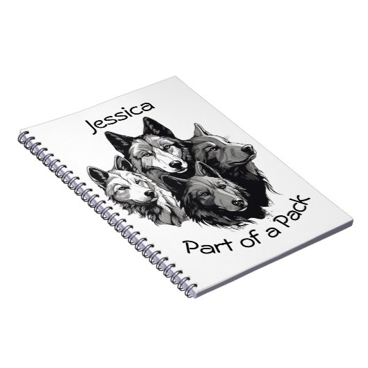 Editable Wolf Pack Graphic Black en White Wolves Notitieboek (Rechterzijde)