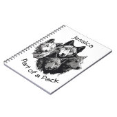 Editable Wolf Pack Graphic Black en White Wolves Notitieboek (Linkerzijde)
