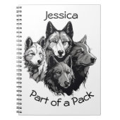 Editable Wolf Pack Graphic Black en White Wolves Notitieboek (Voorkant)