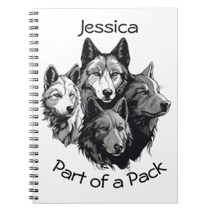 Editable Wolf Pack Graphic Black en White Wolves Notitieboek