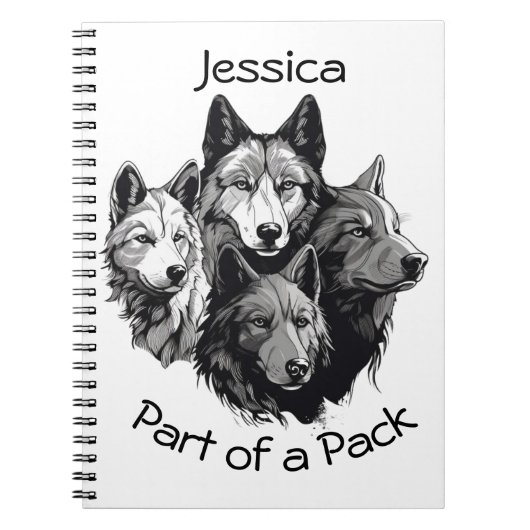 Editable Wolf Pack Graphic Black en White Wolves Notitieboek (Voorkant)