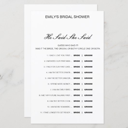 Editable zei dat ze een weduwenspel zei (Voorkant / Achterkant)