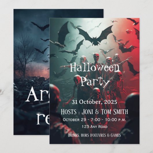 Editable Zombie Halloween Party Invitation| Spooky Kaart (Voorkant / Achterkant)