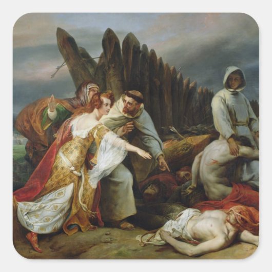 Edith Finding the Body of Harold, 1828 Vierkante Sticker (Voorkant)