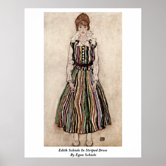Edith Schiele in gestreept graf door Egon Schiele Poster (Voorkant)