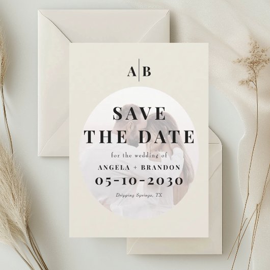 Editoriaal Ivoor Monogram Foto Bruiloft Save The Date