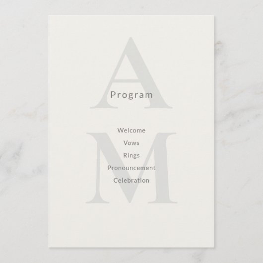 Editorial Initial Minimal Wedding Program Card Programmakaart (Voorkant)