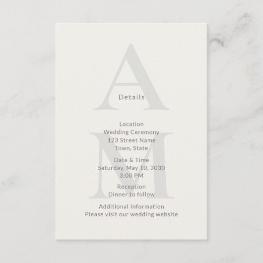 Editorial Initial Wedding Details Card Informatiekaartje (Voorkant)