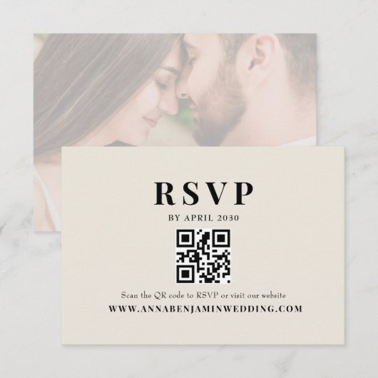 Editorial Ivoor Foto QR Code Trouwen RSVP Kaartje (Voorkant / Achterkant)