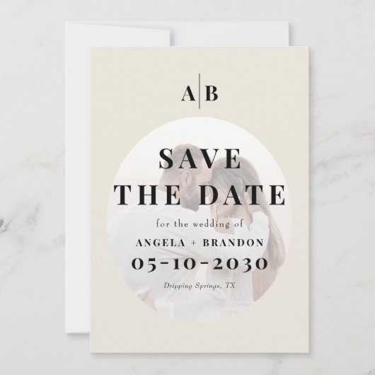 Editorial Ivory Monogram Photo Wedding Save The Date (Voorkant)