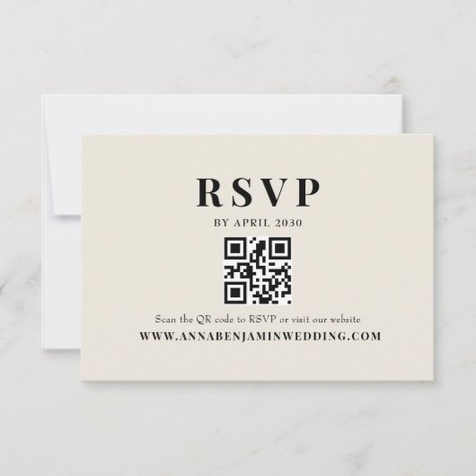 Editorial Ivory Photo QR Code Wedding RSVP Kaartje (Voorkant)