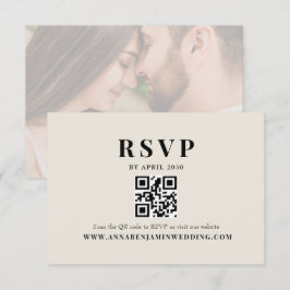 Editorial Ivory Photo QR Code Wedding RSVP Kaartje