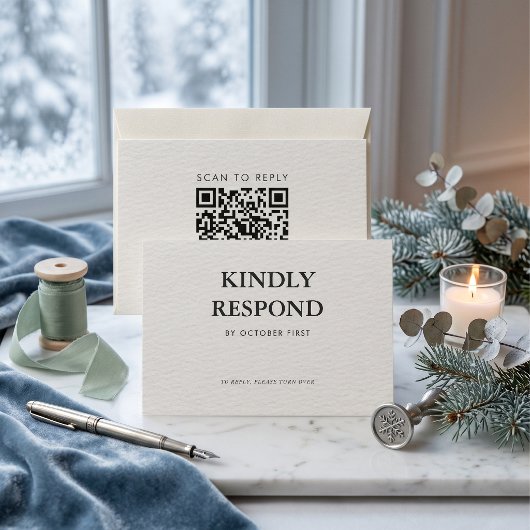 Editorial Minimalistische Winter Bruiloft QR Code RSVP Kaartje