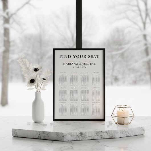 Editorial Minimalistische Winter Bruiloft Zitplaat Poster