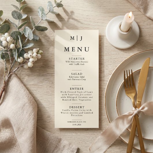 Editorial Minimalistische Winter Bruilofts Monogra Menu