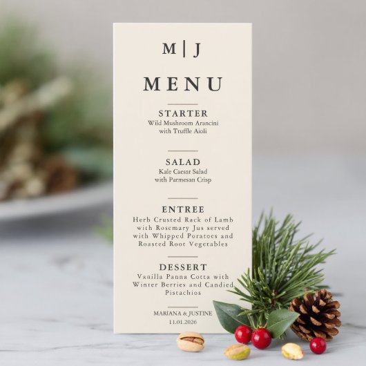 Editorial Minimalistische Winter Bruilofts Monogra Menu