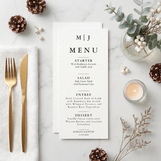 Editorial Minimalistische Winter Bruilofts Monogra Menu