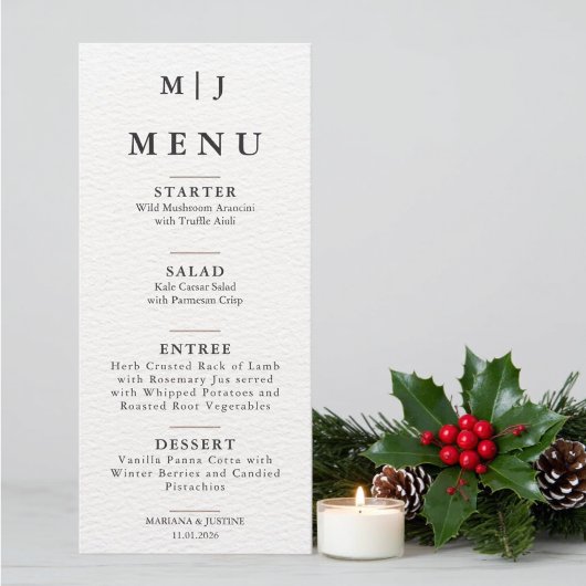 Editorial Minimalistische Winter Bruilofts Monogra Menu